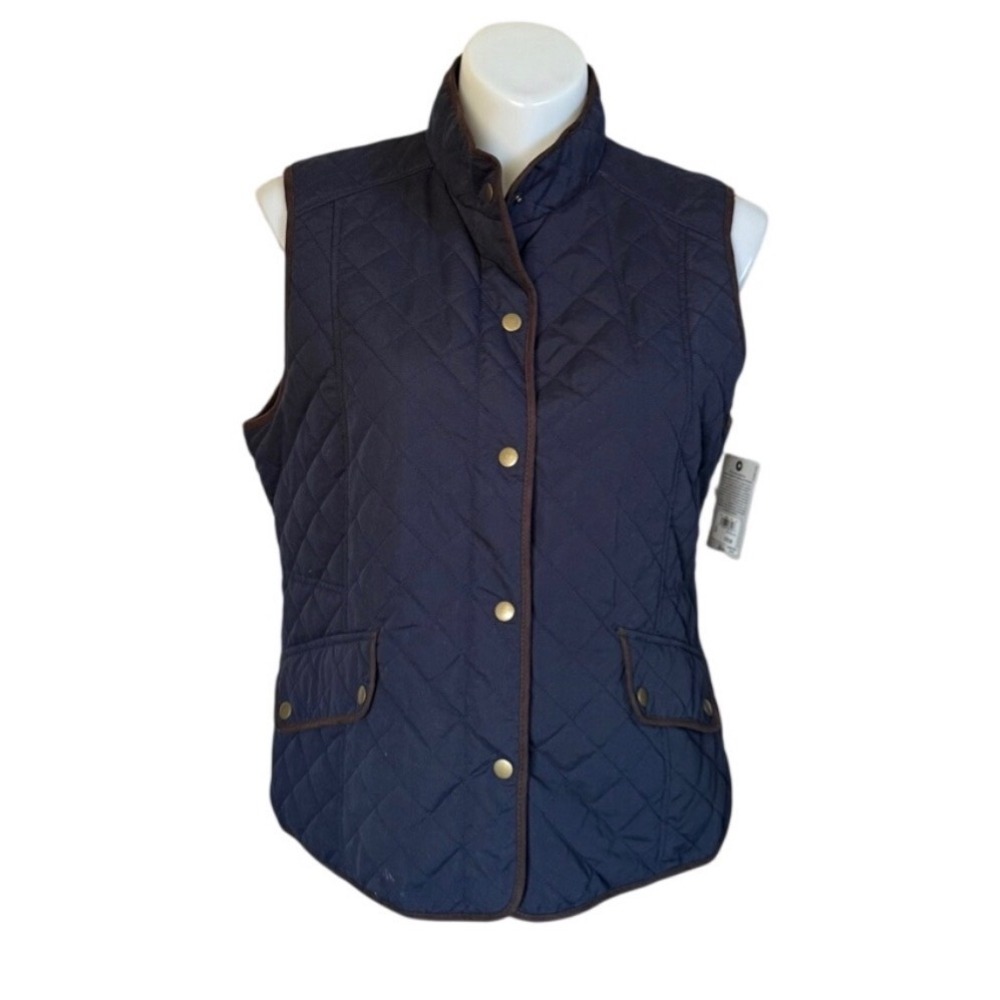 NEW NWT $79 G.H. Bass Quilted Vest Womens XL Cadet Navy Blue Fleece Lined Snap